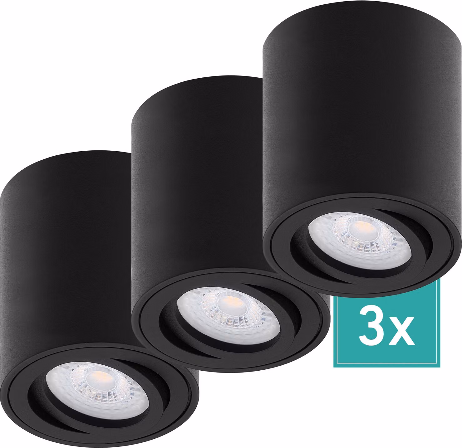 set di 3 faretti da superficie Oktaplex in alluminio orientabili con modulo LED 2700K bianco caldo - faretto da superficie nero