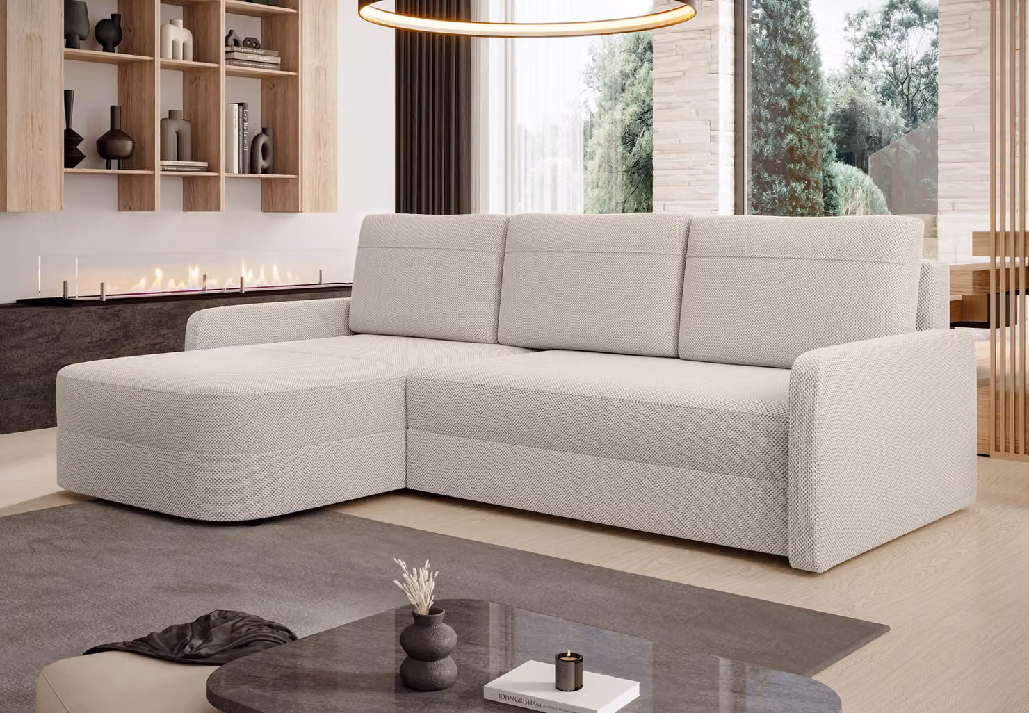AX LIVING Divano angolare con funzione letto Nebbiolo 250 cm di larghezza - divano angolare beige