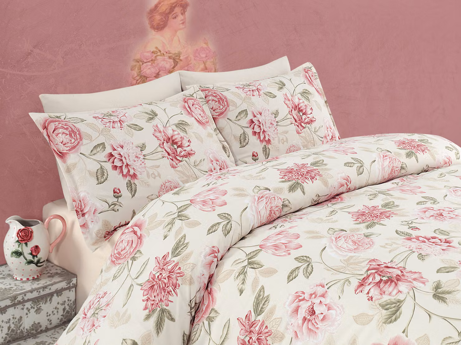 L'Essentiel Linge de Maison, Begonvilla- EPF4123, Rosa, Copriletti, 65% cotone / 35% poliestere