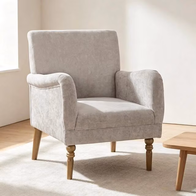 Poltrona moderna REDOM in lino grigio con schienale alto e braccioli L/P/H: 70 x 75 x 88 cm