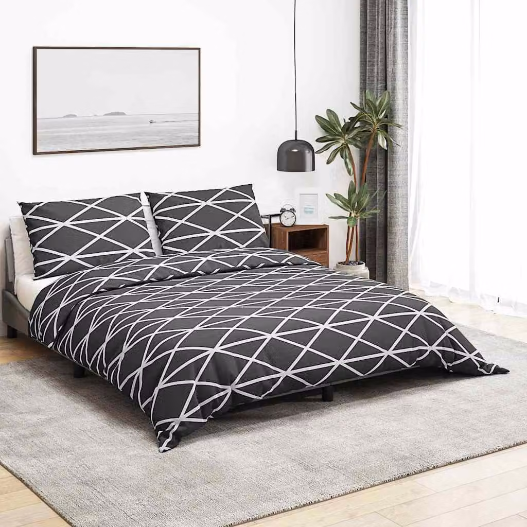 Set Copripiumino e Federe vidaXL in Cotone Grigio e Bianco 135x200 cm con Federe 80x80 cm
