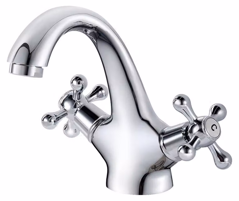 Miscelatore per lavabo a due maniglie, finitura cromata, design retrò, con aeratore filtrante