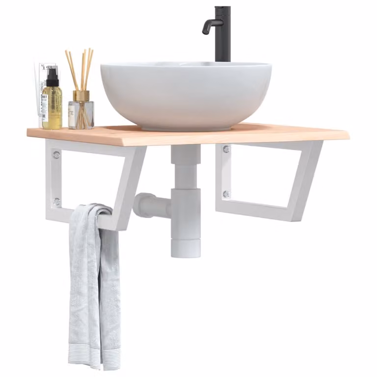 vidaXL Ripiano a Parete per Lavabo in Rovere e Metallo, Marrone e Bianco