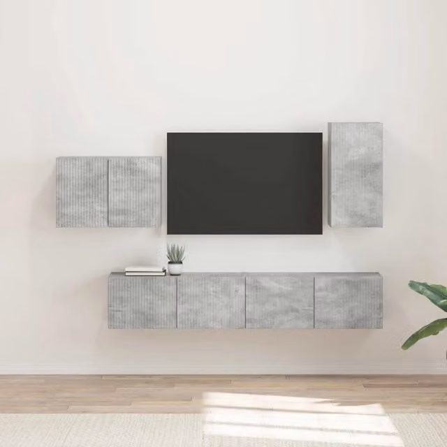 Set di 4 pezzi Mobiletto TV sospeso Design In in stile minimalista, colore Grigio cemento e finitura opaca, L: 78.5 cm, P: 31.0 cm, H: 29.5 cm