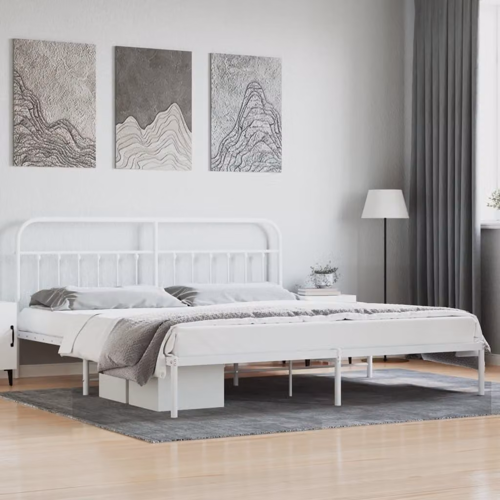 The Living Store Struttura letto con testiera in metallo bianco 200x200 cm