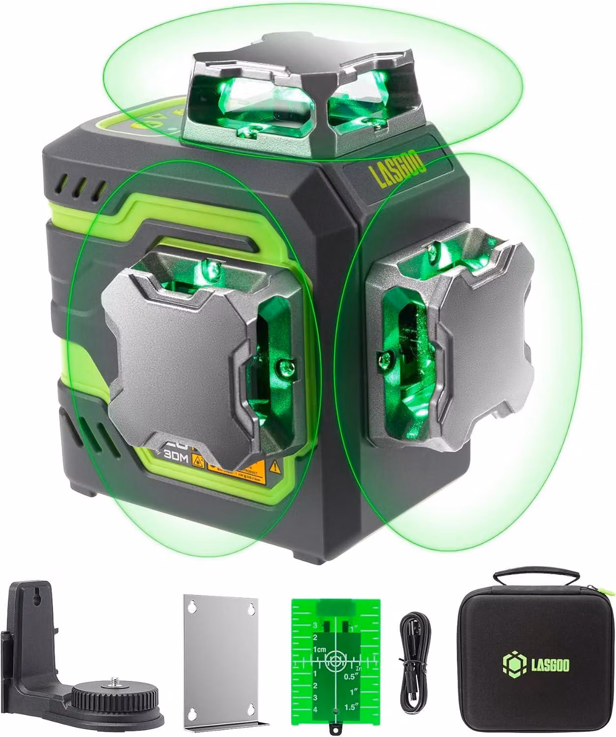 Livella laser a croce, raggio verde - Livella laser 3D autonivelante con batteria ricaricabile e attacco per treppiede