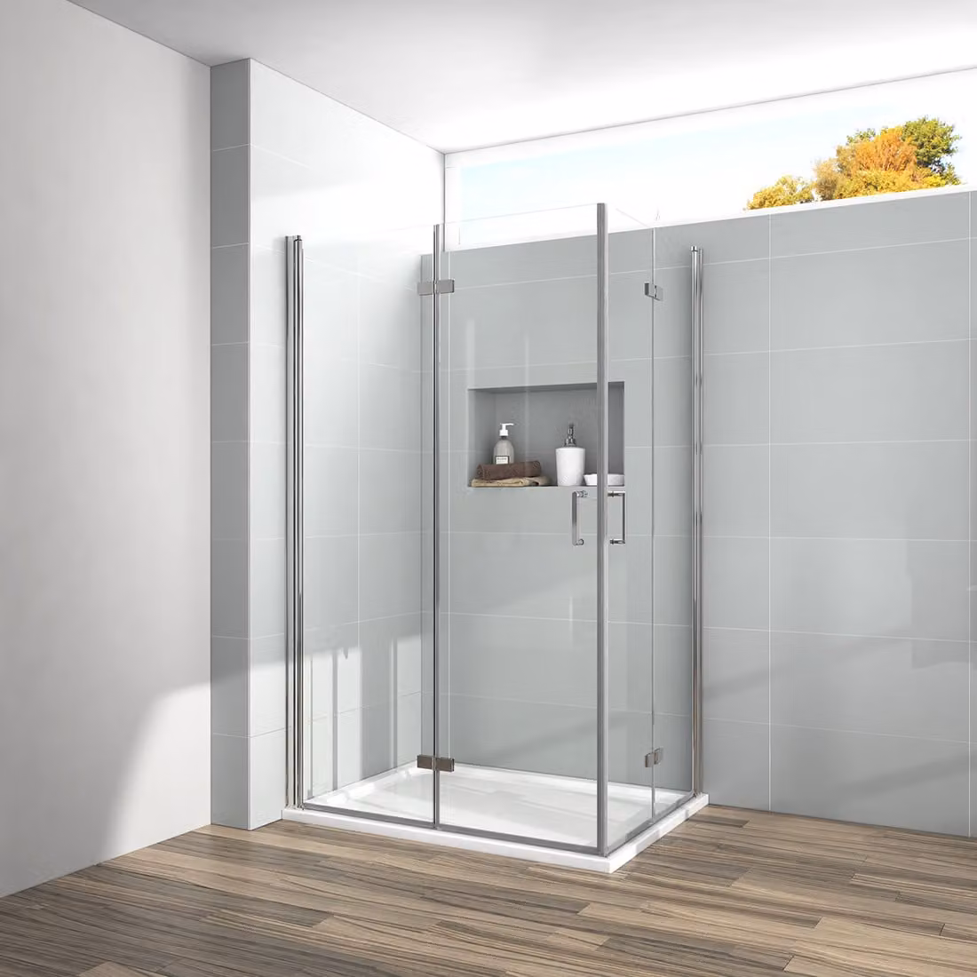 Cabina doccia EMKE 75x120x195 cm Porta pieghevole Porta per nicchia Porta pieghevole per nicchia Pannello doccia Doccia Porta a battente Parete doccia Vetro trasparente 6 mm Vetro di sicurezza ESG con rivestimento nano su entrambi i lati