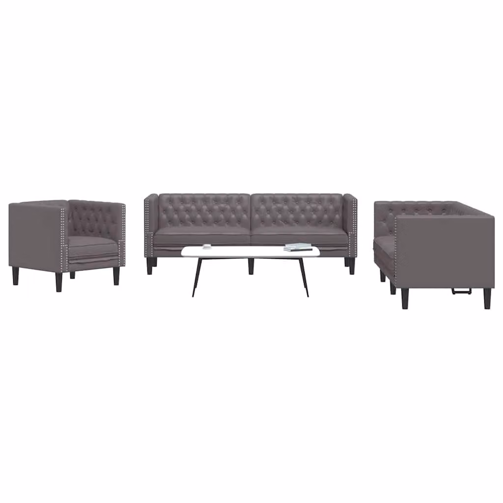 Set di Divani Chesterfield vidaXL in Similpelle Grigio composto da un Divano a 3 posti e un Divano a 2 posti – 1