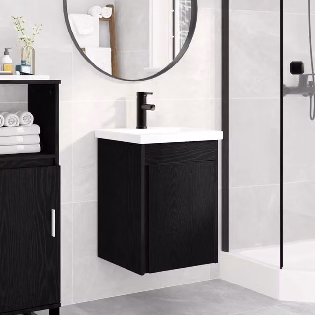 Mobile bagno moderno vidaXL con rubinetto, sospeso, colore nero e bianco, L: 42 cm, P: 40 cm, H: 74,5 cm – 1