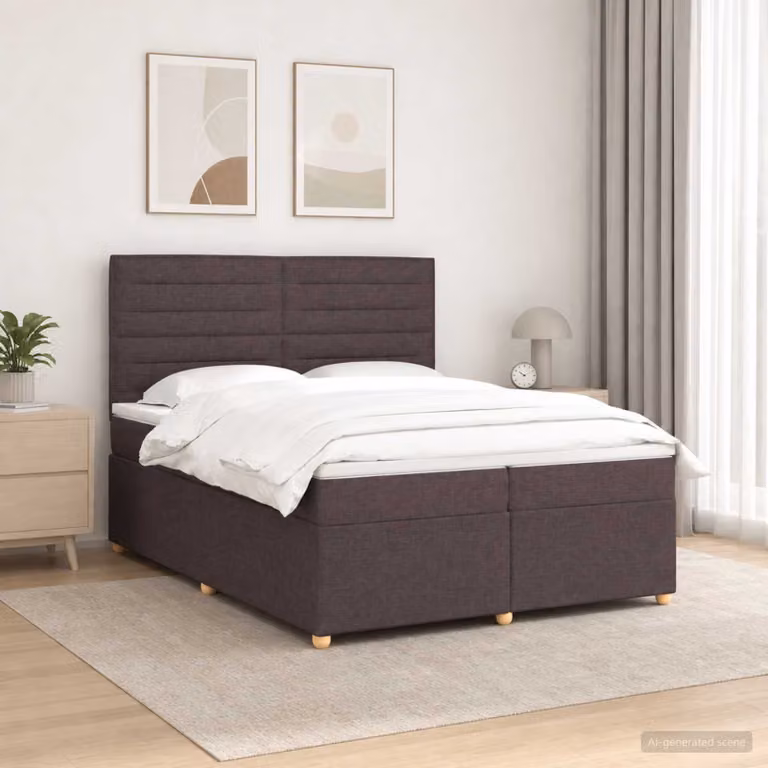 Letto box spring con materasso vidaXL in poliestere e legno, colore marrone, L/P: 200 x 200 cm