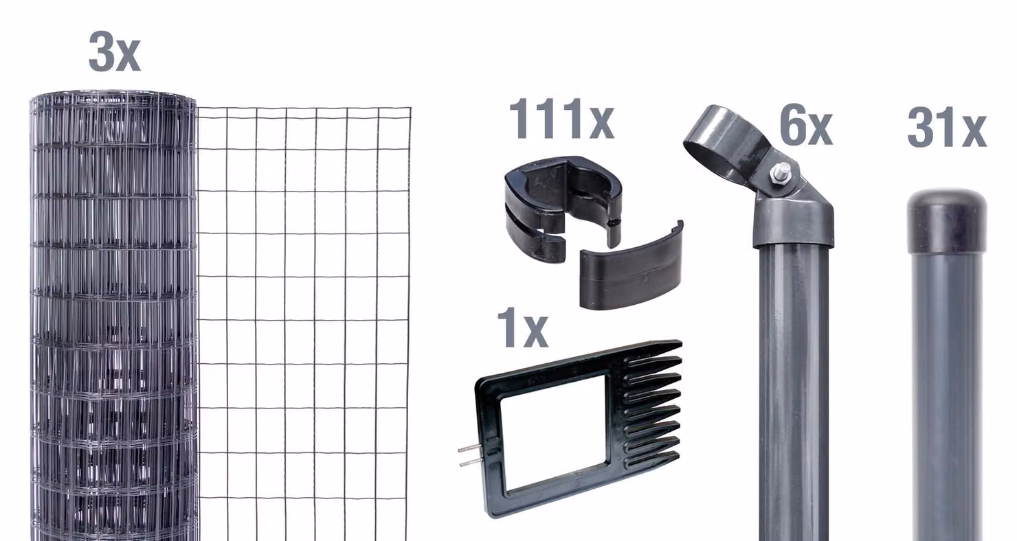 Alberts 669096, sistema completo per recinzione "Fix-Clip Pro", da fissare nel cemento, colore antracite, altezza 122 cm, lunghezza 75 metri