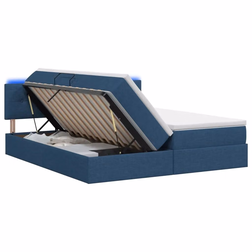Letto con contenitore vidaXL in tessuto blu con illuminazione LED e porta USB, L/P/H: 180 x 200 x 140 cm – 2