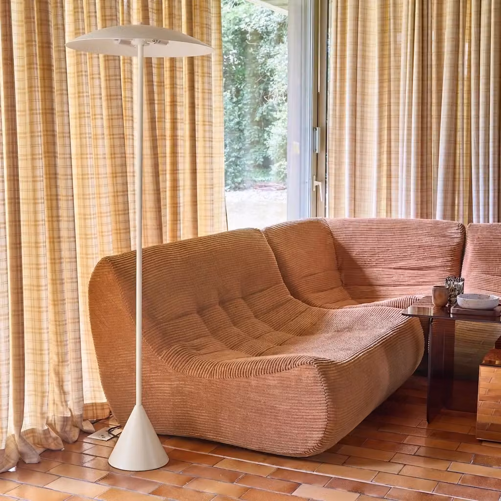 Lampada da terra Sweeek in metallo beige con base rotonda ø50 cm – 2