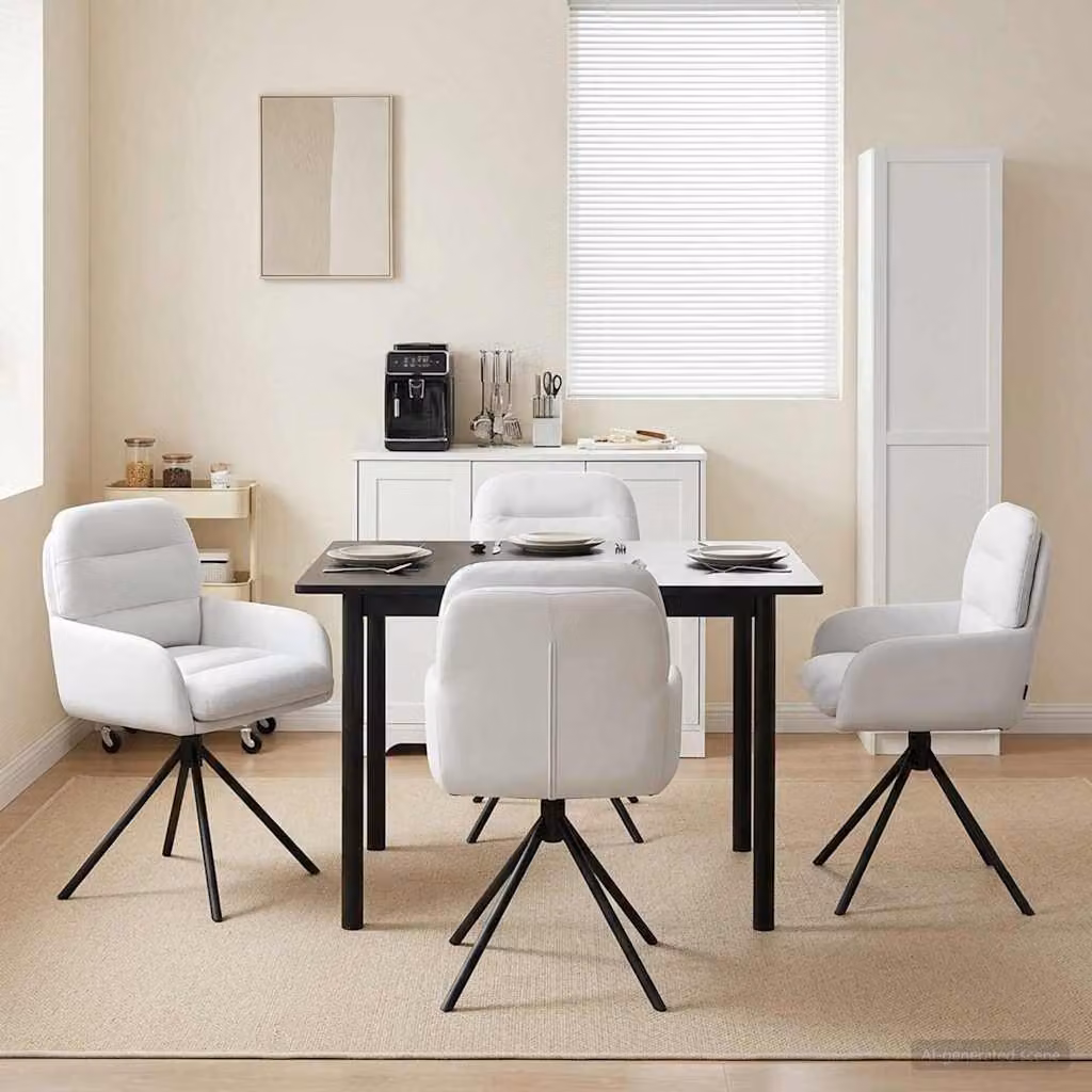 Set di 4 sedie da pranzo girevoli vidaXL in similpelle bianca con base in metallo e rotazione a 360 gradi