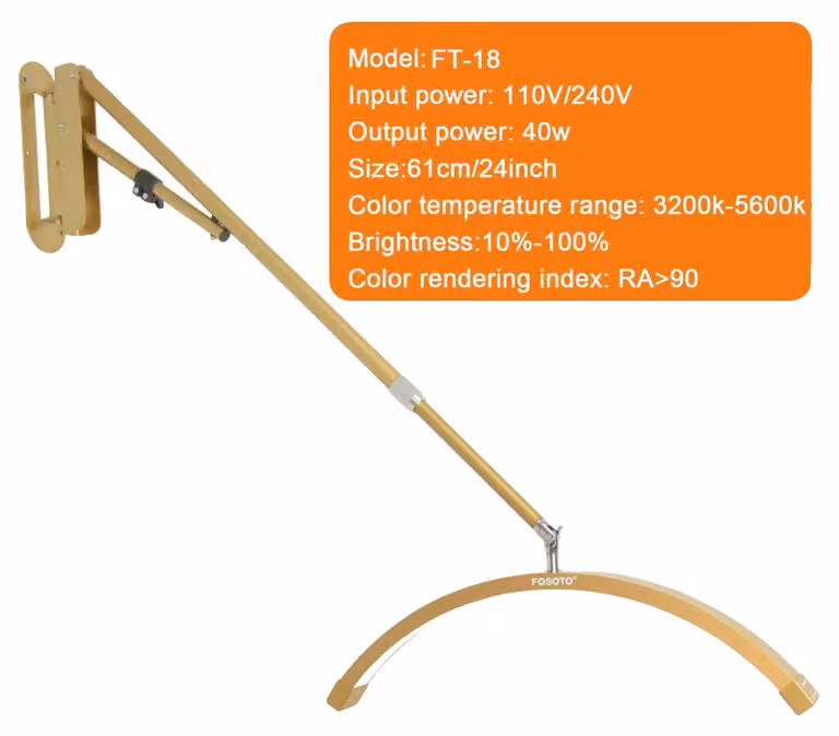 Lampada a mezzaluna da parete, luminosità regolabile, posizionamento flessibile, dorata