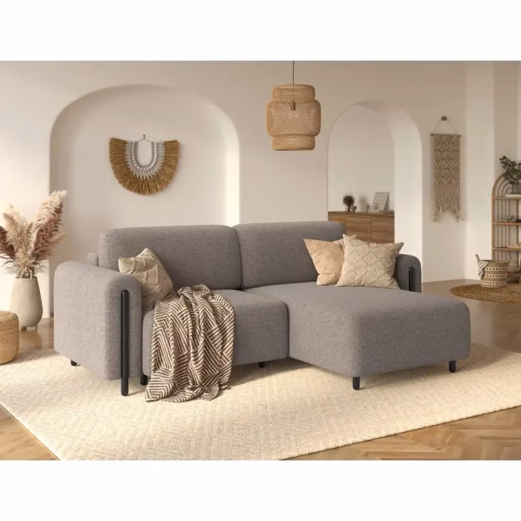 Divano ad angolo convertibile MEUBLORAMA moderno con funzione letto, struttura in legno di quercia e rivestimento in tessuto, disponibile nei colori marrone o grigio, L/P/H: 244 x 154 x 95 cm – 2