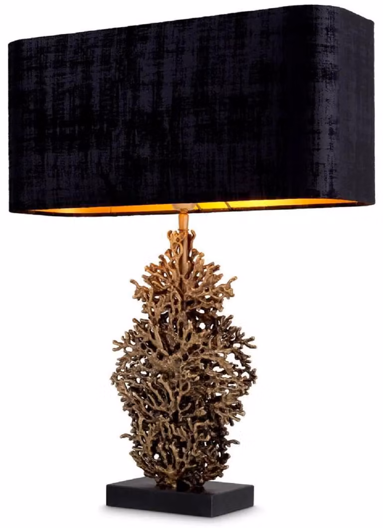 Casa Padrino lampada da tavolo ottone vintage / nero 50 x 22 x h. 68,5 cm - Lampada da tavolo con paralume e base in granito - Lampade da tavolo - Lampade da tavolo