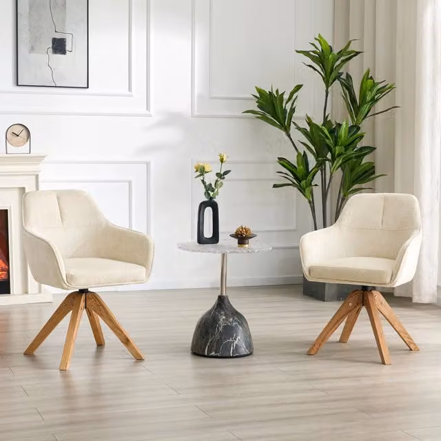 Set di 2 sedie da pranzo girevoli 360 con braccioli WISHDOR in tessuto beige e legno di quercia
