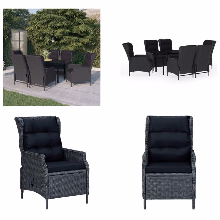 vidaXL Set da pranzo da giardino 7 pezzi grigio scuro - Set da pranzo da giardino - Set da pranzo in polirattan - Set da pranzo per esterni
