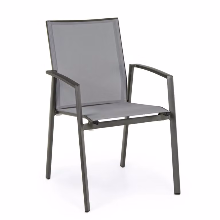 Set 4 sedie da giardino con braccioli ZARAGOZA in textilene e alluminio antracite, impilabili