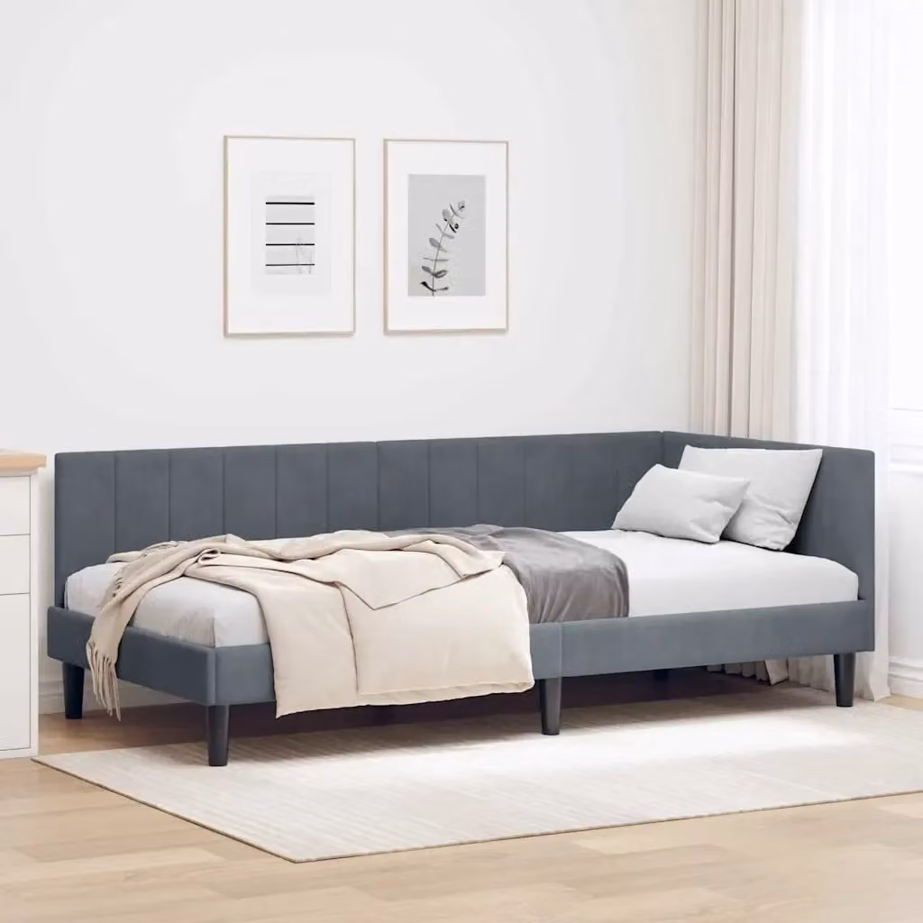 Letto singolo moderno DESIGN IN con cornice imbottita in tessuto grigio, L 100 cm x P 200 cm x H 72 cm – 2