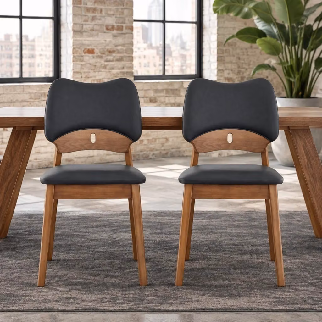 Set di 2 sedie da pranzo FOLYNA in legno e metallo nero opaco con schienale a farfalla e seduta imbottita – 2