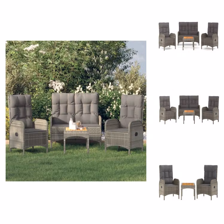 vidaXL set da pranzo da giardino 4 pezzi con cuscini in poly rattan grigio - Set di mobili da giardino