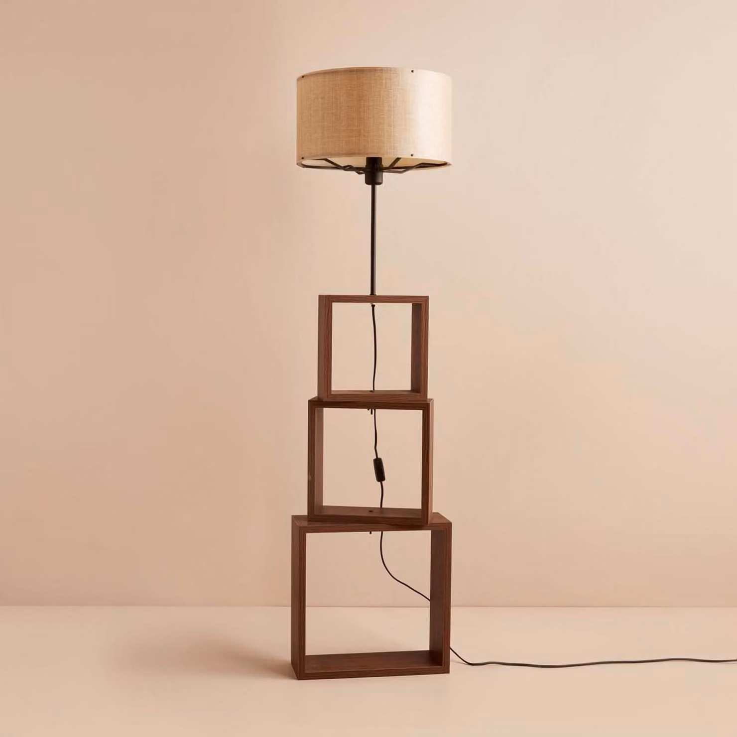 Opviq, AYD-3470, lampada da terra in legno, 100 % tessuto, beige, 20 x 20 x 37 cm