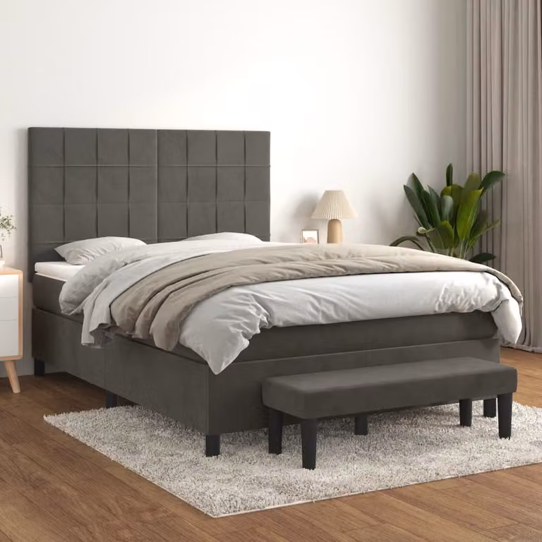 Maison Exclusive - Giroletto a Molle con Materasso Grigio Scuro 140x190 cm Velluto