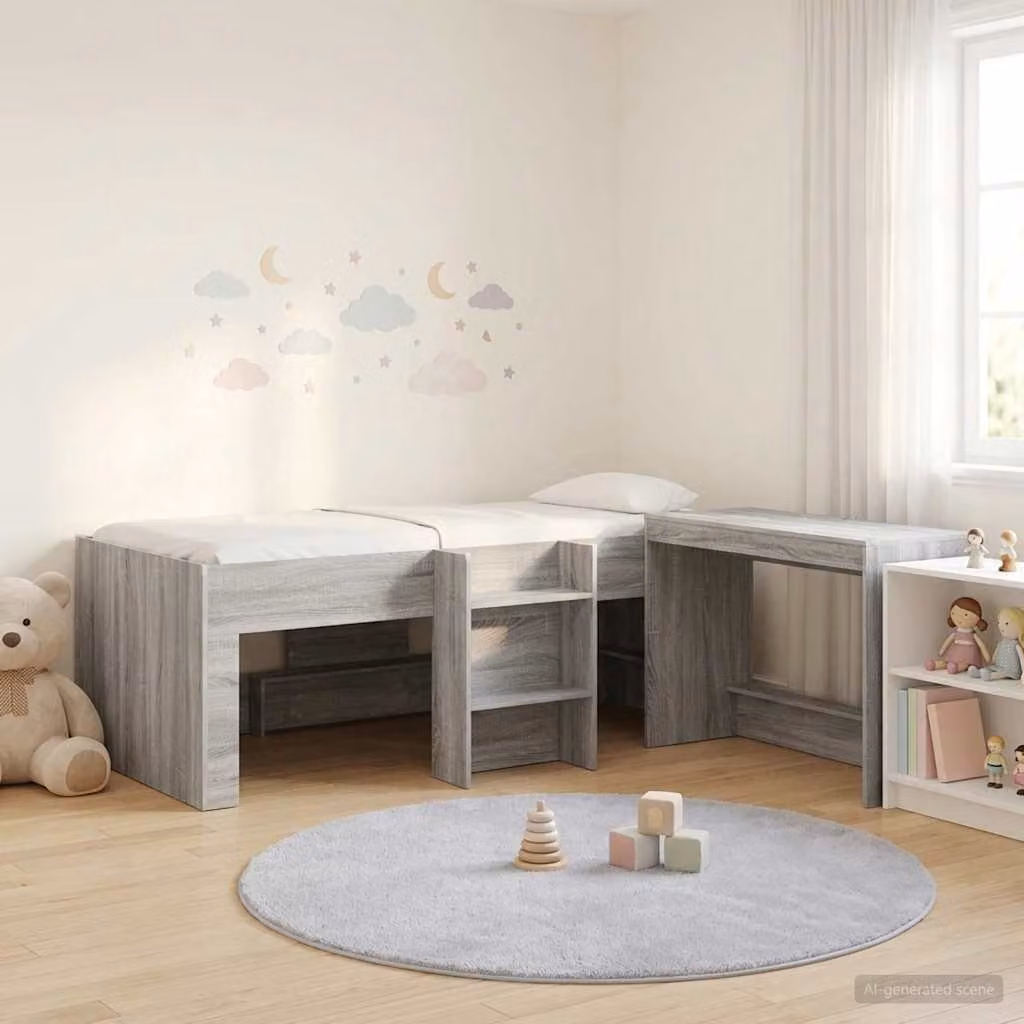 Letto alto per bambini con scrivania vidaXL, colore grigio, L/P/H: 200 x 120 x 199,5 cm