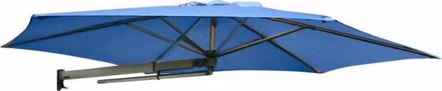Ombrellone da giardino a parete Maffei Parrot P3 Azzurro con struttura in alluminio e copertura in poliestere UPF 50+, Diametro: 2,70 m