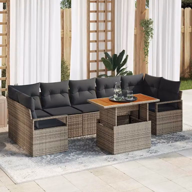 Set Divano da Giardino vidaXL 8 pz a Forma a L Grigio con Cuscini e Tavolino