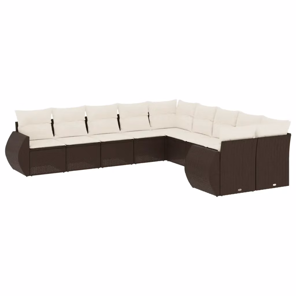Set di divani da giardino vidaXL in polyrattan marrone con cuscini bianchi e struttura in acciaio rivestito in polvere – 2