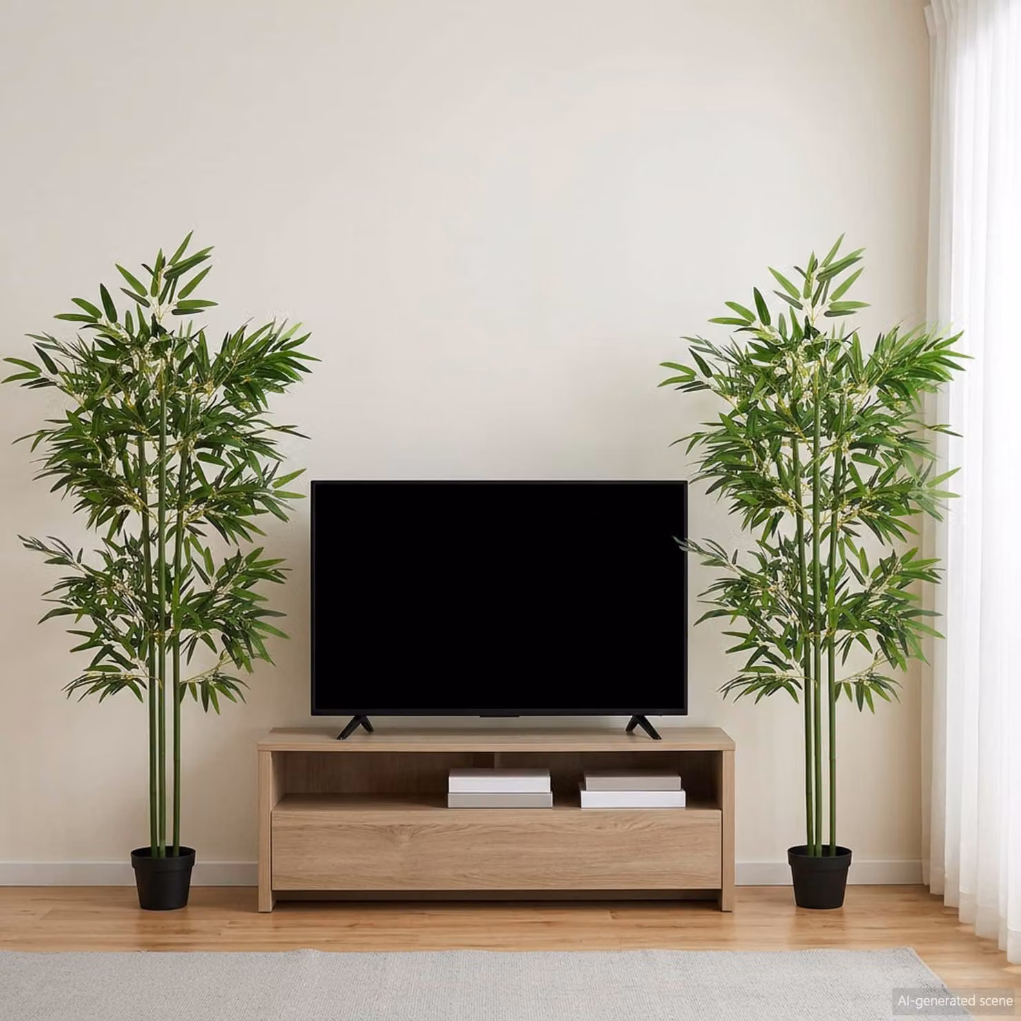 Set di 2 alberi di bambù decorativi vidaXL verdi in tessuto e legno, L 45 cm x P 18 cm x H 175 cm
