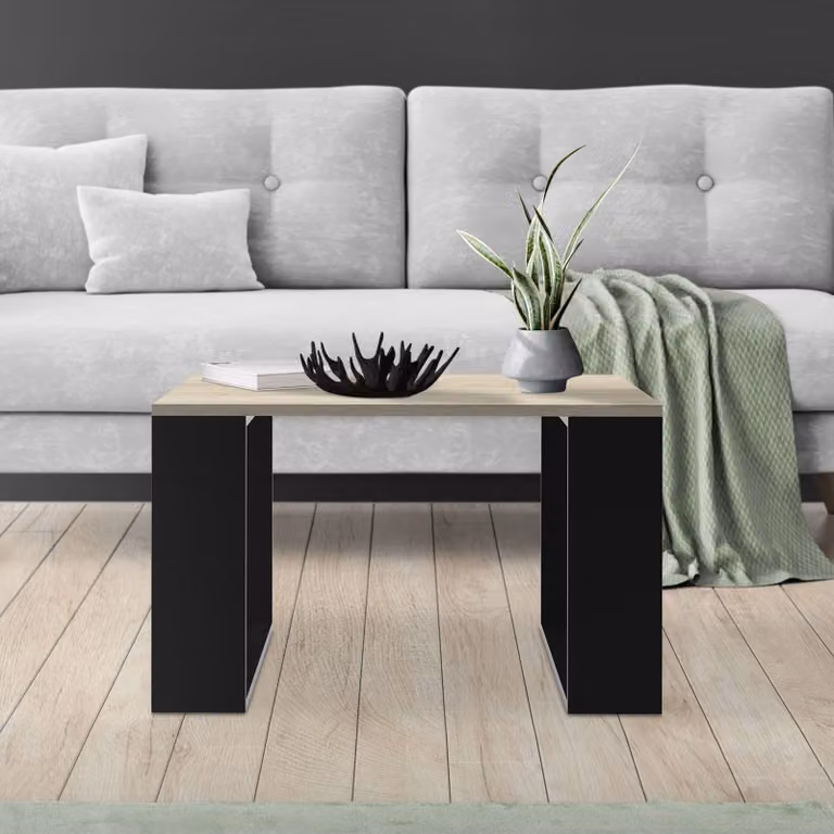Tavolino ML-Design 65x65x40 cm, look rovere/nero, tavolino quadrato ideale per soggiorno e ufficio
