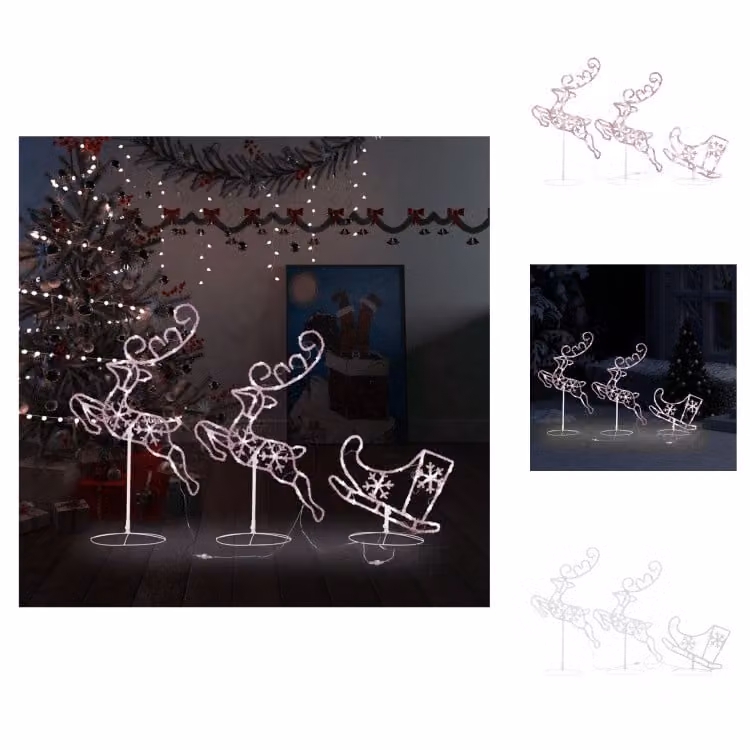 vidaXL decorazione natalizia LED renna e slitta in acrilico 260x21x87 cm - illuminazione natalizia