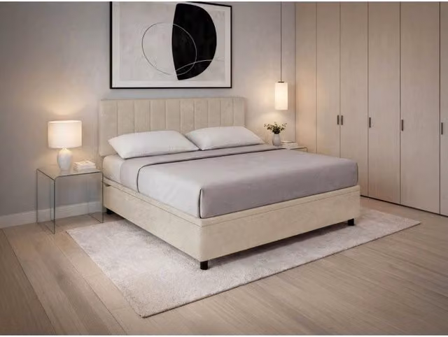 Letto imbottito Matrimoniale 180x190 cm Vertical - Contenitore,Microfibra,Sabbia