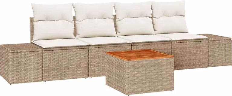 Set Divano da Giardino 5 pcs Beige e Crema polyrattan