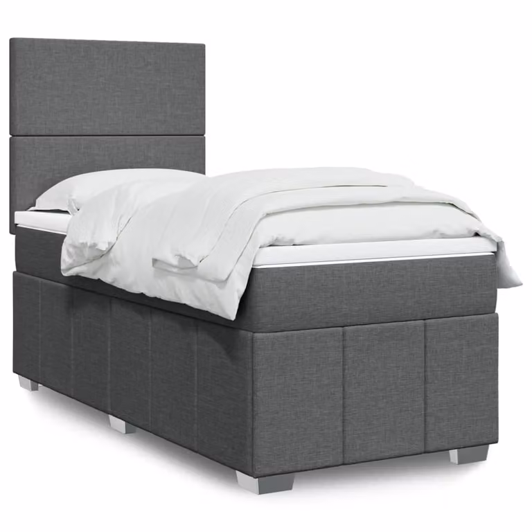 vidaXL Giroletto a Molle con Materasso in Tessuto Grigio e Bianco L/P/H: 90 x 190 cm