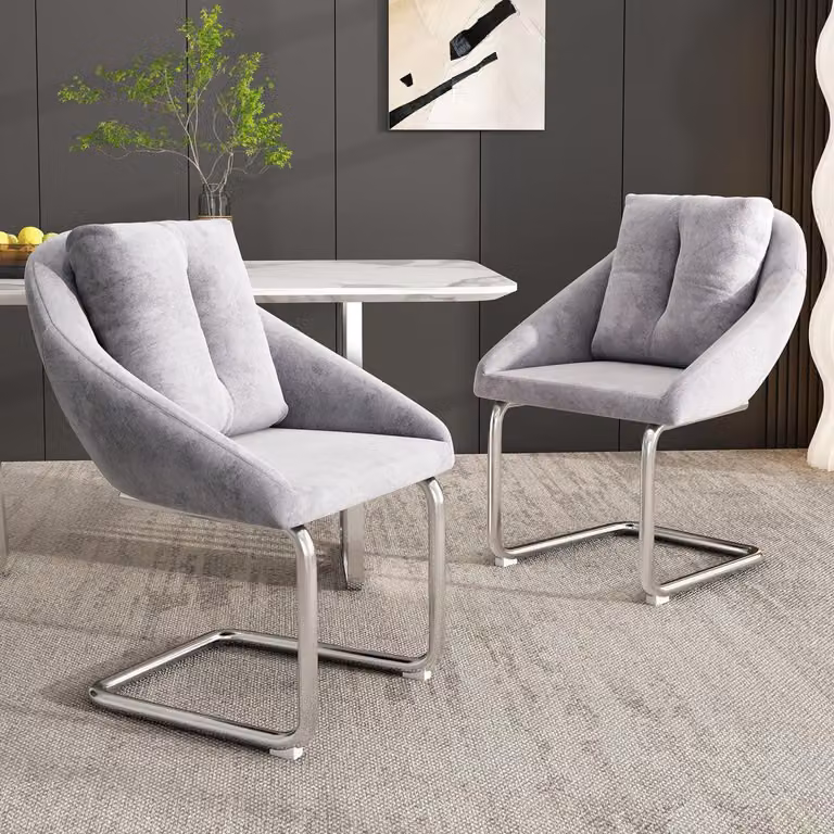 Sedia da pranzo in velluto, set da 2 con cuscini, poltrona girevole per soggiorno e camera da letto, poltrona girevole confortevole, gambe sagomate, colore grigio