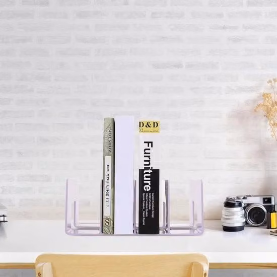 Organizzatore da scrivania multi-compartimento in resina bianca e trasparente con supporto per libri e contenitori per accessori da ufficio