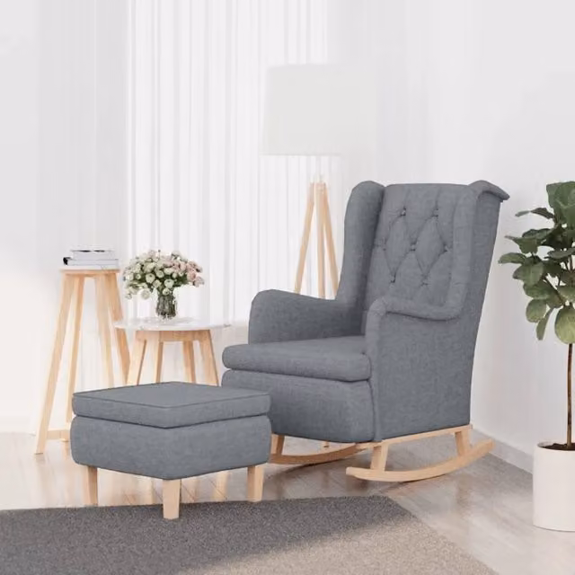 Poltrona Relax con Sgabello vidaXL Grigio Chiaro in Tessuto con Braccioli – 1