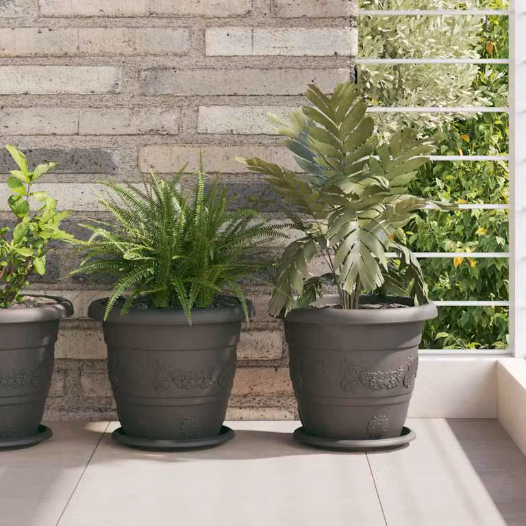 Set di 6 vasi rotondi vidaXL in plastica nera per piante da interno e giardino, Ø 26 cm x H 21,5 cm