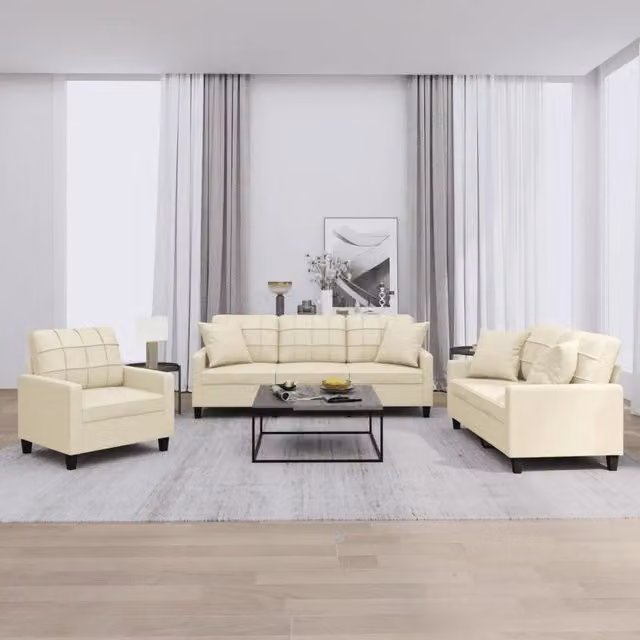 Set di Divani 3 pz con Cuscini Crema in Similpelle 3201349