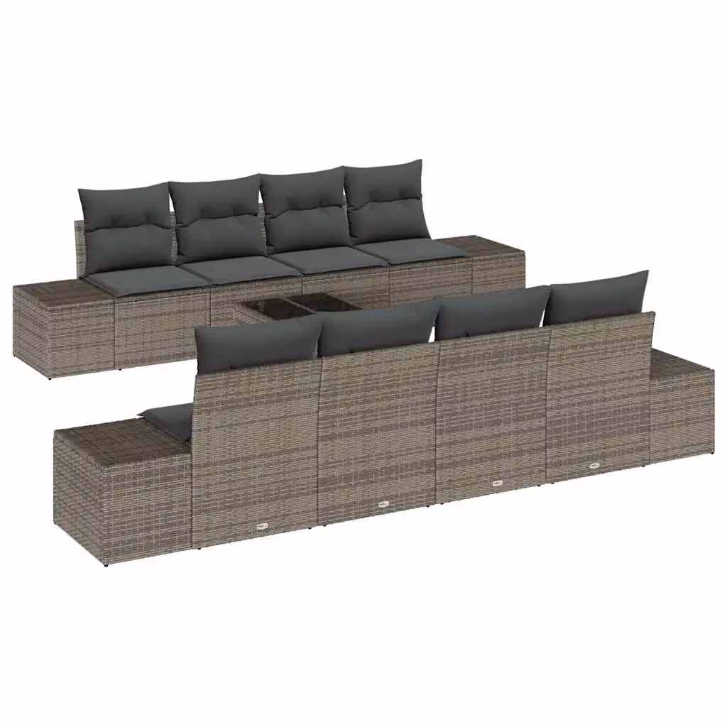 Set Divano da Giardino vidaXL in Polyrattan Grigio con Cuscini 8 Pezzi – 2