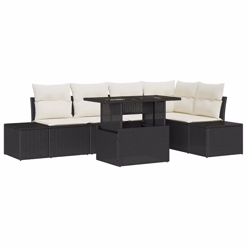 Set Divano da Giardino vidaXL 6 pz a forma a U in Polyrattan Nero con Cuscini e Tavolino da Esterno – 2