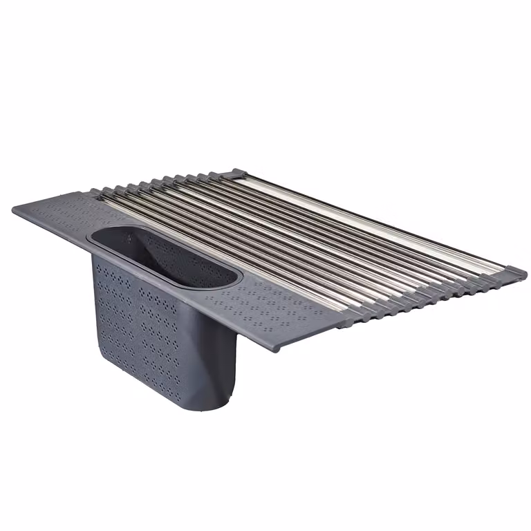 GUSTO CASA Griglia Asciugatutto Pieghevole in Acciaio Inox con Cestello Scolaposate L: 44 cm, P: 20 cm