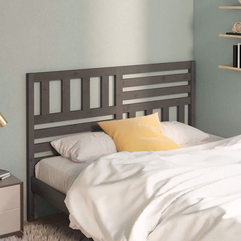 Testiera per letto moderna vidaXL in legno massello di pino, colore grigio, L: 156 cm, P: 4 cm, H: 100 cm