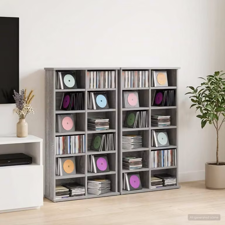 Set di 2 mobili per CD vidaXL in stile moderno, colore grigio, con ripiani regolabili, L: 60 cm, P: 17 cm, H: 92 cm