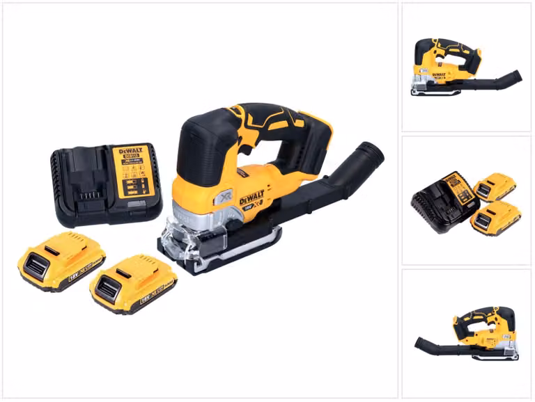 Seghetto alternativo a pendolo a batteria DeWalt DCS 334 D2 18 V brushless + 2x batteria ricaricabile 2,0 Ah + caricabatterie